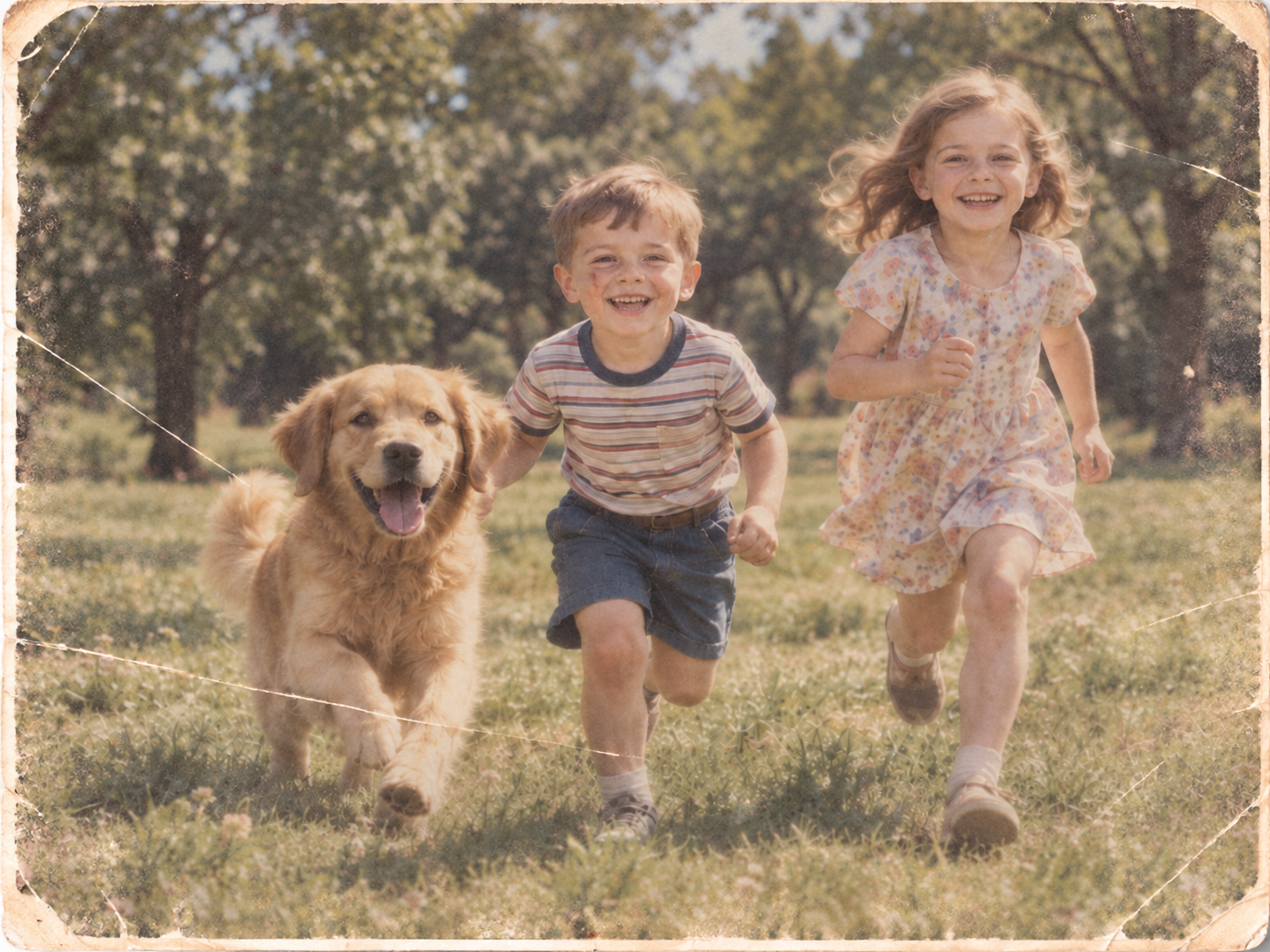 Vintage family picnic photograph with small surface specks — Original